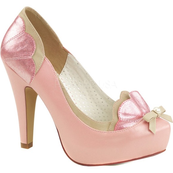 Pin Up Couture Shoes - Pin Up Couture Bettie 20 Pink Shell Pearl Pump
